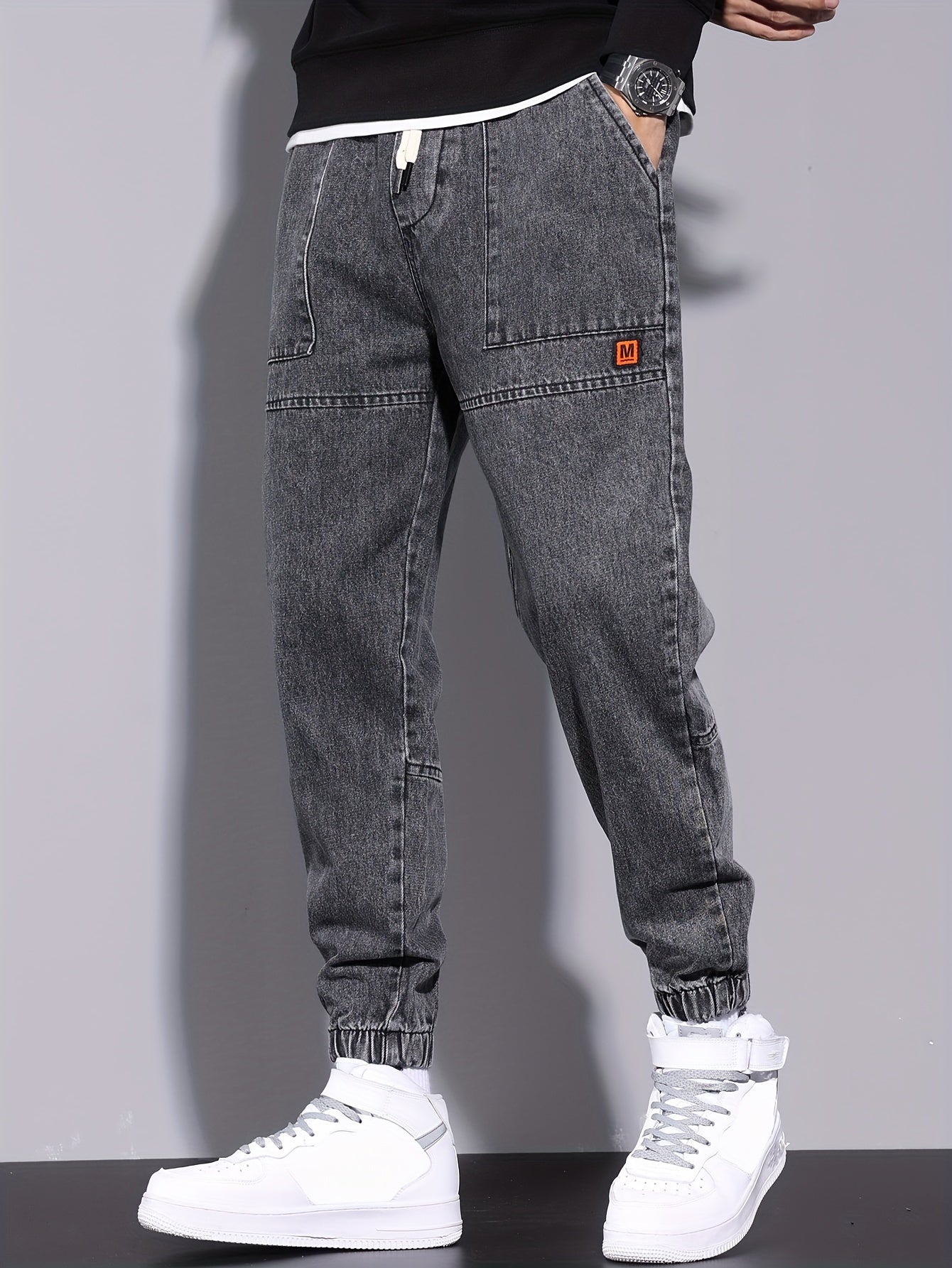 Men's Street Style Harem Jeans - Casual Loose Fit with Elastic Drawstring Waist, Versatile & Stylish for All Seasons