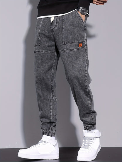 Men's Street Style Harem Jeans - Casual Loose Fit with Elastic Drawstring Waist, Versatile & Stylish for All Seasons