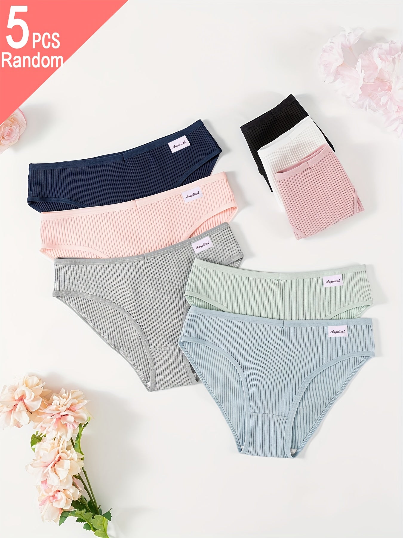 5-Pack Women's Ribbed Cotton Briefs High-Waist Comfortable Fit