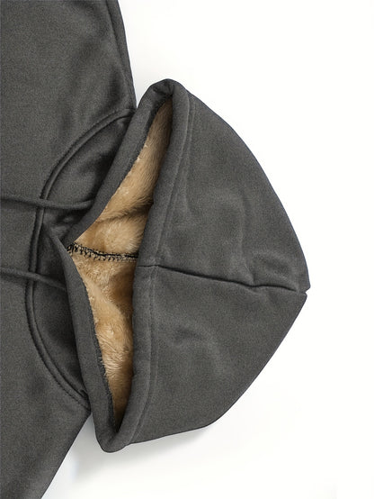 Men's Fleece-lined Cozy Hooded Sweatshirt With Drawstring And Kangaroo Pocket, Men's Hoodie For Winter Outdoor
