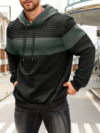 Նորաձև գլխարկով սվիտեր | Տղամարդու առօրյա սվիտեր թեթևակի ձգվող գործվածքից, երկար թևքերով, գրպանային դետալներով, միագույն նախշերով՝ գարուն/աշուն