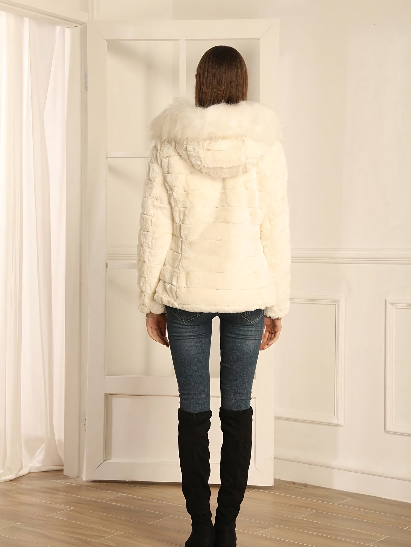 Women'S Heavyweight Winter Coat - Dual-Sided Reversible Jacket with Full-Zip Front, Hooded Collar, Two-Way Zipper Closure - Warm Outerwear for Cold Weather, Office, Travel - Elegant Brown Coat (Size & Wash Label in Pocket), L