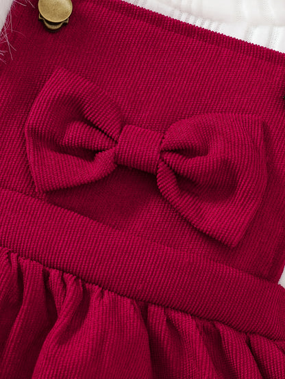 2 հատ մանկական ձմեռային հագուստի հավաքածու. Հարմարավետ փափուկ թևքերով զգեստ և A-գծի ժապավեն՝ օձիքով և ծոպերով զարդարանքով - փափուկ, տաք հագուստ լուսանկարահանումների համար, Սուրբ Ծնունդ (ձեռքով լվացվող), իդեալական է բացօթյա օգտագործման համար