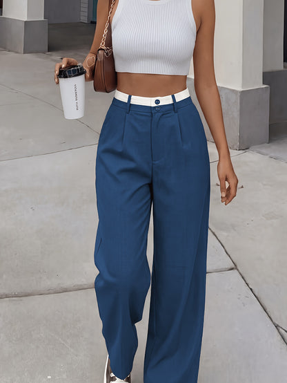 Women’s Retro High-Waisted Color-Block Casual Suit Pants