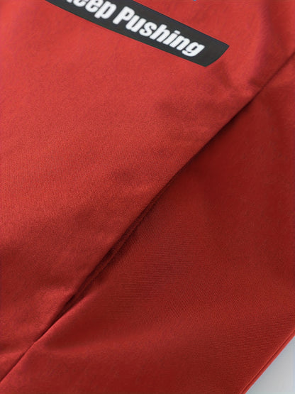 Men'S Casual Motorcycle Jacket, Warm Pilot Fashion Top 6023, 100% Polyester Hooded Collar with Alphabet Pattern, Long Sleeve Regular Fit, Non-Stretch Woven Fabric, Zipper Placket, with Pockets - 280gsm