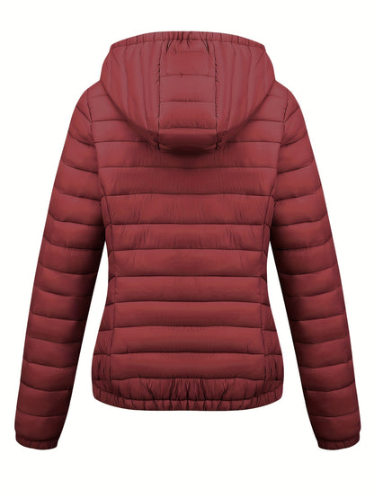 Կանացի թեթև, սև, գլխարկով ձմեռային բաճկոն՝ գրպաններով - Էլեգանտ երկար թևքերով վերնազգեստ, նեյլոնե նյութ, կայծակաճարմանդով դիզայն, իդեալական է առօրյա կամ ճանապարհորդության համար, ձմեռային վերարկուներ