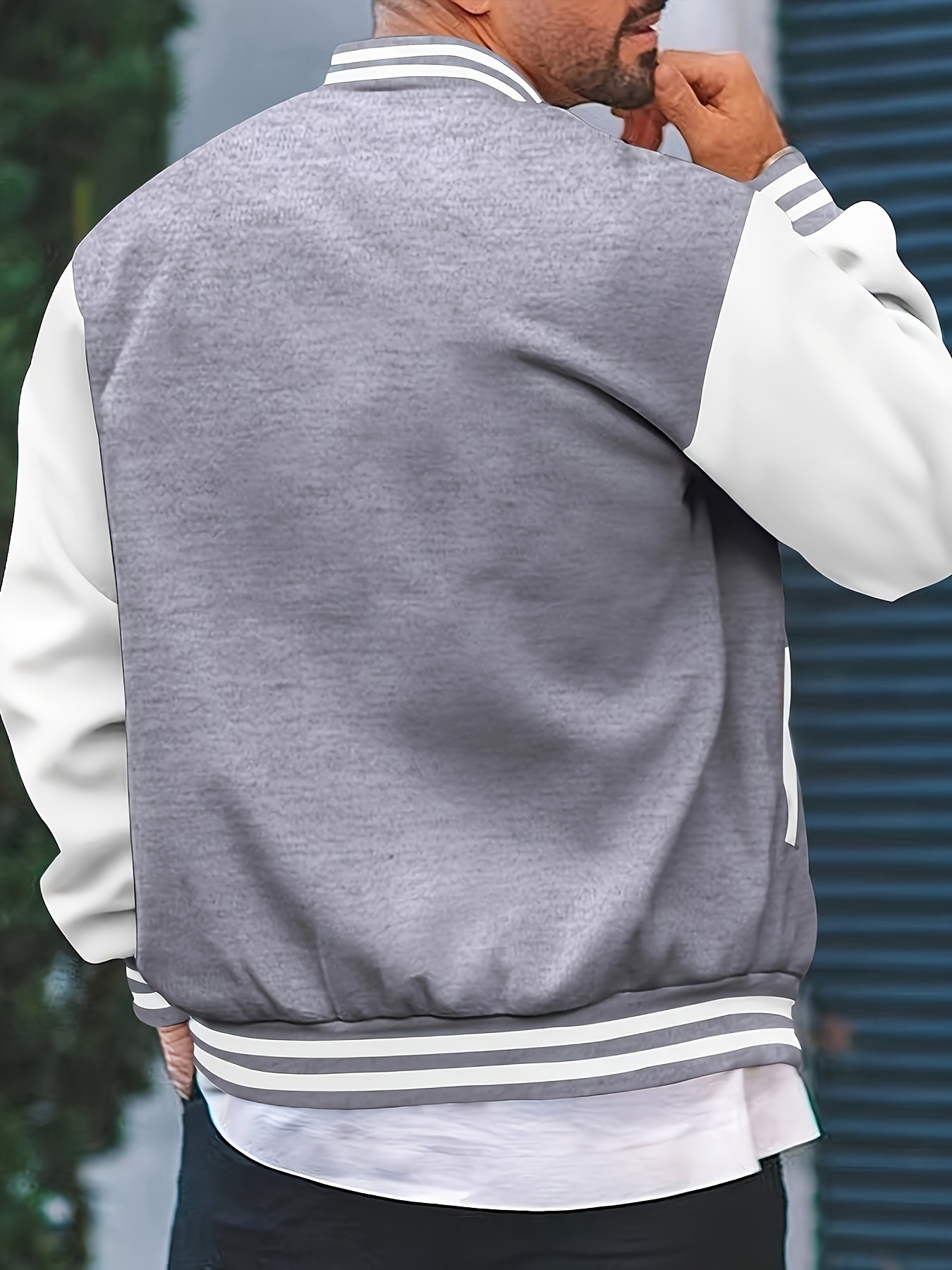 [Bold Design] Men's Stylish Black & White Varsity Jacket - Casual Baseball Coat with Pockets, Button-Up Front, Long Sleeve, Polyester Blend, Perfect for Fall & Winter, Casual Sportswear | Casual Fashion Jacket | Cotton Comfor