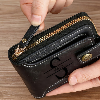 Customized Men's PU Wallet with Premium Vintage Zipper Design, Multi-Layer Coin and Card Holder, Compact Credit Slot & Coin Purse. Ideal Personal Gift for Daily Use as a Fashion Accessory