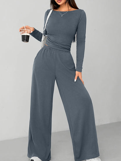 Relaxed Fit Women's Flared Pants Two-Piece Fashion Irregular Home Set