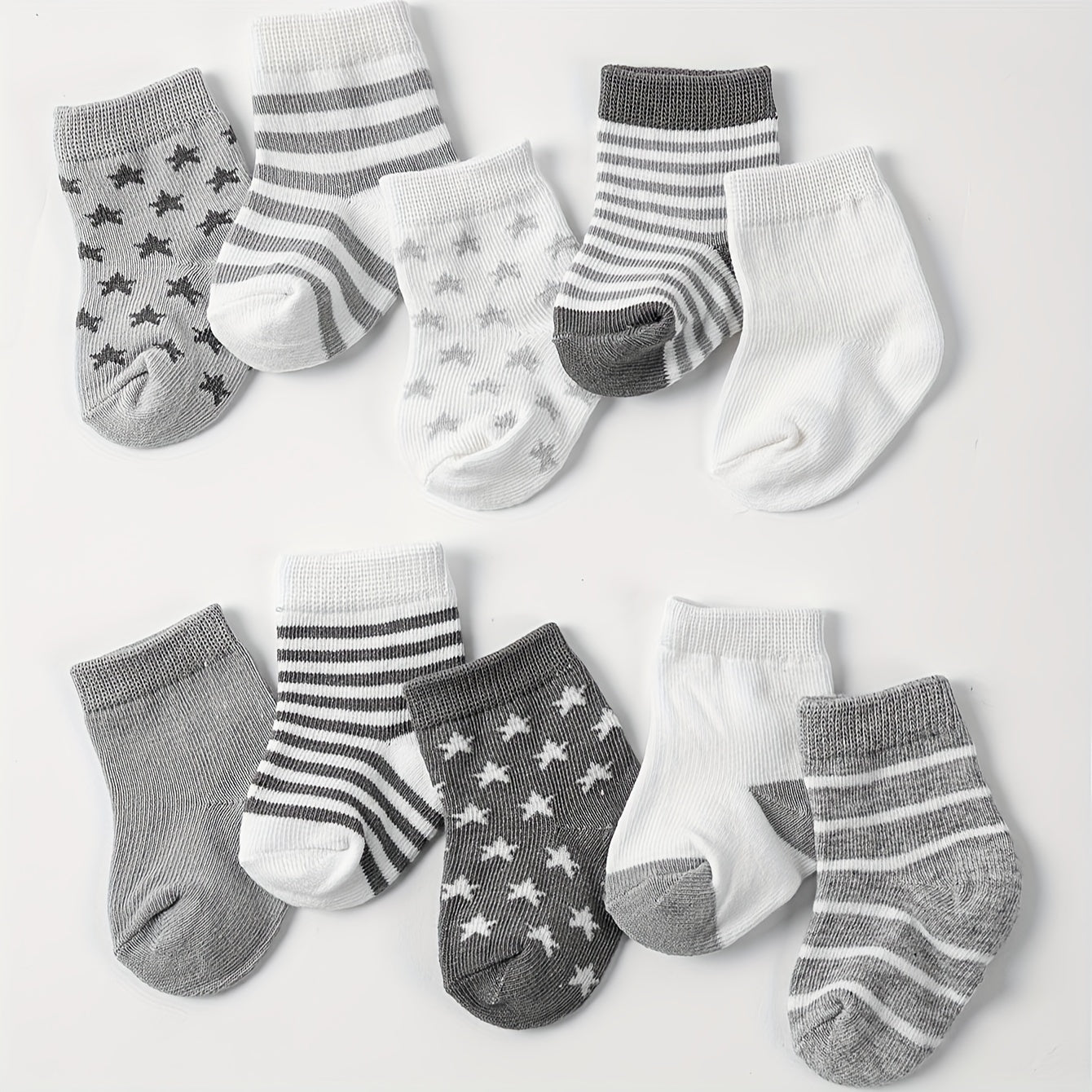 10 Pairs Of Baby Boy's Striped Knitted Socks, Breathable Sweat-absorbing Comfy Soft Casual Simple Style Socks All Seasons Wearing For Kid's Outdoor Wearing