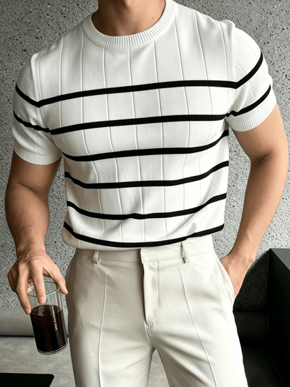 Men's Striped Short Sleeve Knit Pullover Casual Summer Top