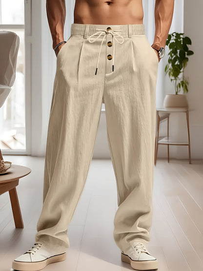 Men's Lightweight Linen Casual Pants with Drawstring Waist