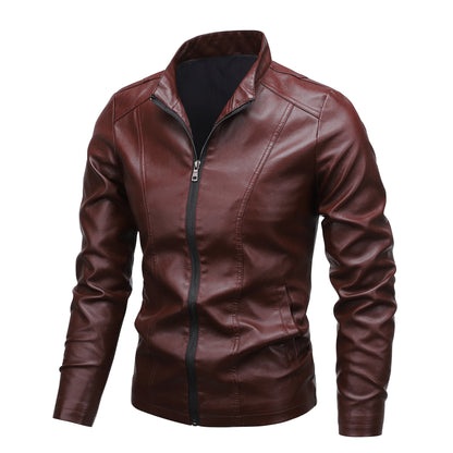 Men'S Casual Jacket - Stand Collar Zip-Up Long Sleeve - 100% Polyurethane, Solid Color, Non-Stretch Woven Fabric, Regular Fit with Functional Pockets for Daily Wear