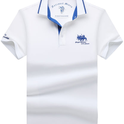 Men's Turn- Collar 95% Cotton 5 Spandex Embroidered T-Sshirt Short Sleeve Comfortable Breathability - ayq