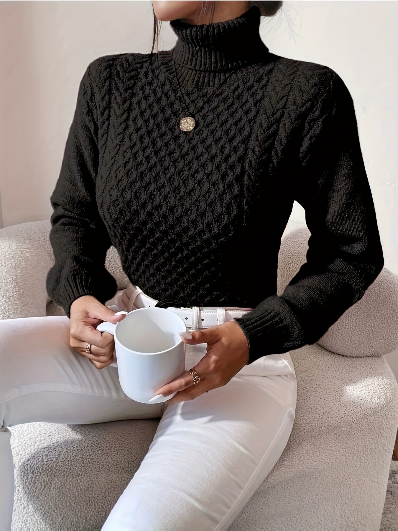 Women's High Neck Twisted Sweater