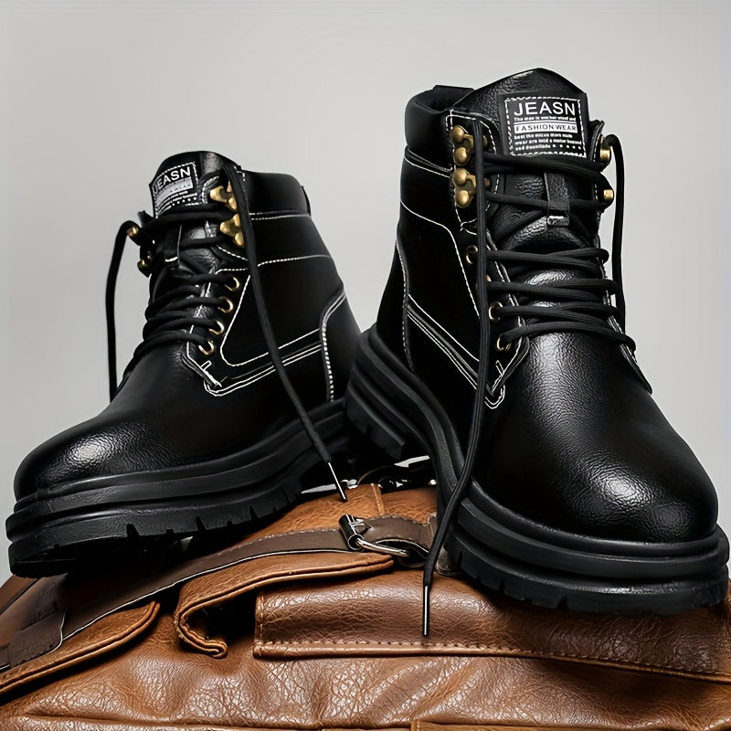 Large Size Men's High-Top Trendy British Style Short Boots Mid-Calf Work Boots Men's Hiking Boots High-Top Casual Shoes Short Boots