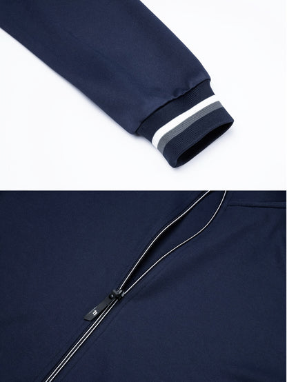 Men'S Pilot Jacket And Casual Pants Set for Spring And Autumn, Featuring a Stylish Ribbed Collar And Available in Three Solid Colors with Straight-Leg Trousers