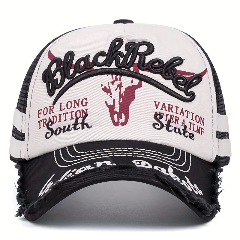 Men's Lightweight Bull Head Pattern Mesh Baseball Cap for Spring Summe