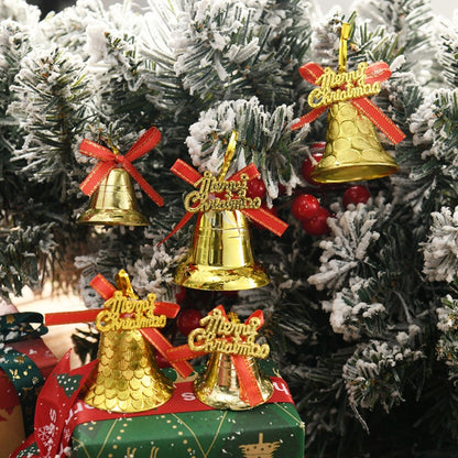 6pcs/9pcs Golden Yellow Small Bells Christmas Ornaments - Classic Golden Bell Decorations with Red Ribbon-like Hangers, Plastic Non- Tree & Wreath Bells for Xmas, New Year, Wedding, Party - & Pets (Bulk Pack), Christmas Decor