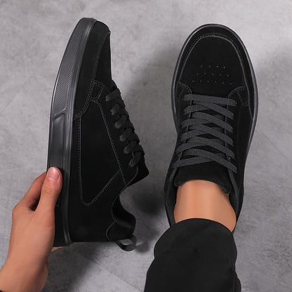 Men's Classic Black Sneakers - Comfortable, Breathable & Stylish Lace-Up Casual Shoes for Outdoor Activities - ayq