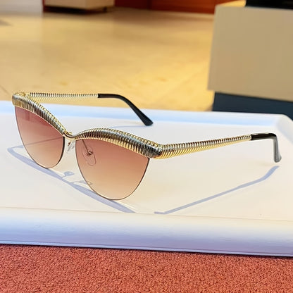 Half-Rim Cat-Eye Decorative Glasses with Zinc Alloy Frame
