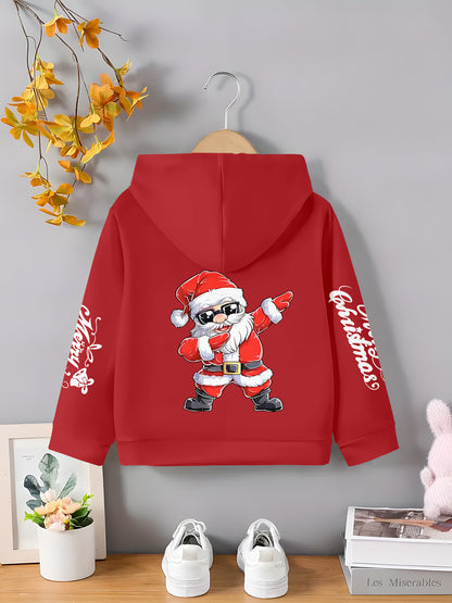 Customizable Christmas Hoodie for Boys - Personalized Name/Text, Santa Claus Graphic, Red & Holiday Sweatshirt, Long Sleeve Pullover for Birthday Party, New Year'S Eve - Machine Washable Kids Gift, Christmas Clothes, Festive
