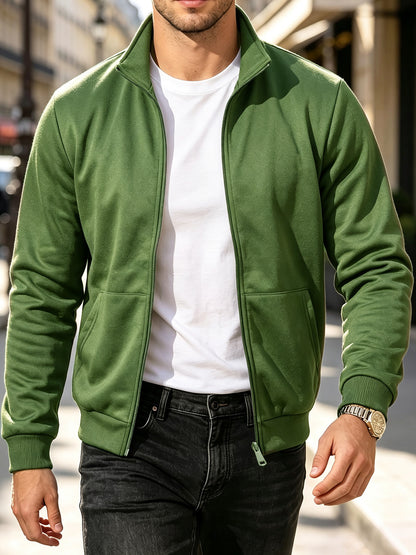Men's Stand Collar Knit Fleece Jacket, Soft & Windproof for Spring/Fal