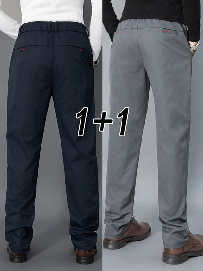 2pcs Men's Light Business Casual Pants - Straight Leg Dress Trousers, Lightweight & Comfortable for Office and Casual Attire, All Seasons, Navy Blue & Black, Polyester Fabric, Machine Washable, Versatile Dress Trousers | Styl