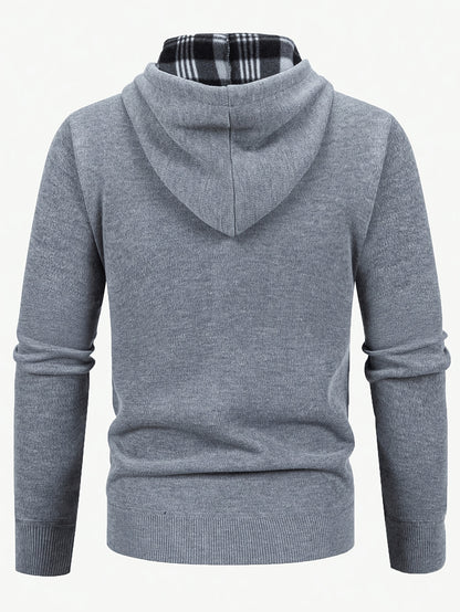 Men's Quilted Hooded Zip-Up Jacket with Plaid Lining for Winter