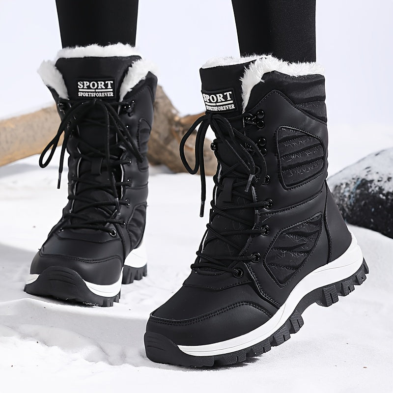 Ladies' winter leisure outdoor warm hiking boots, adorned with geometric texture patterns, suitable for winter tourism and outdoor activities in cold weather