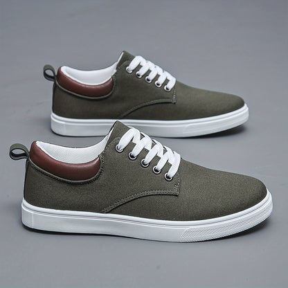 Men's Low Top Casual Canvas Skate Shoes, Breathable Lace-up Casual Flats For Outdoor Walking Driving, Men's Street Footwear