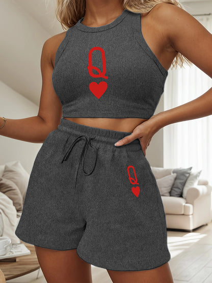 Casual Women's Two-Piece Printed Top and Shorts Set