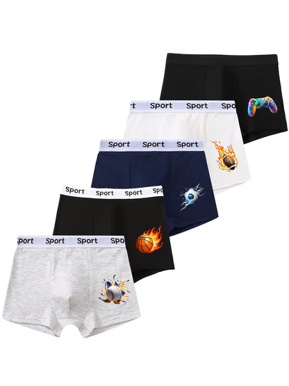 5-Pack Boys' Cotton Boxer Briefs with Sports Prints, Regular Fit