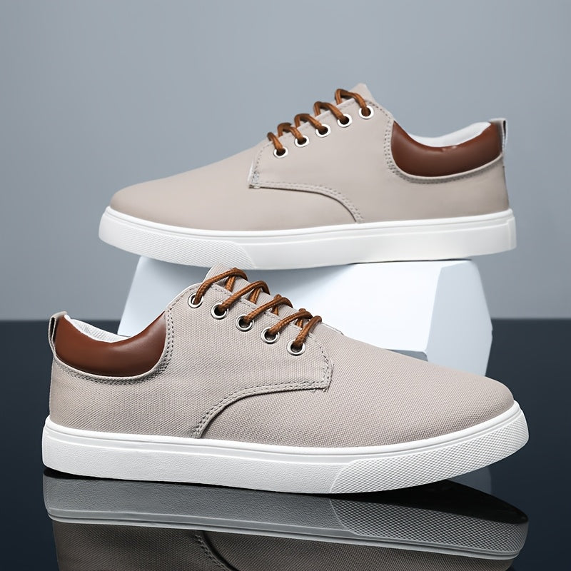 1pair Men'S Classic Breathable Canvas Sneakers, Comfortable Non-Slip Durable Walking Shoes, Casual Loafers, Round Toe, Low-Top, Lace-Up, Solid Color, All-Season Sports Footwear