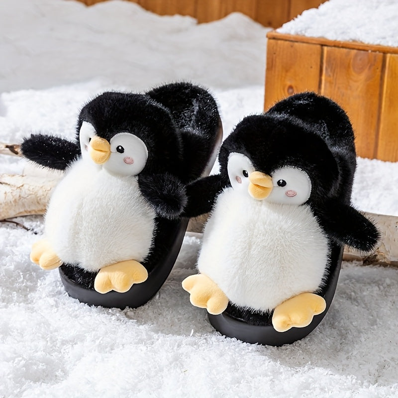 Women's Cute Penguin Plush Slippers - Winter Warm Slip-On Indoor House Shoes with Adorable Black & White Penguin & Beak Design, Soft Sole & Plush Lining, Pink Belly & Yellow Beak for -Like Comfort (Adults &), Slippers For Wom