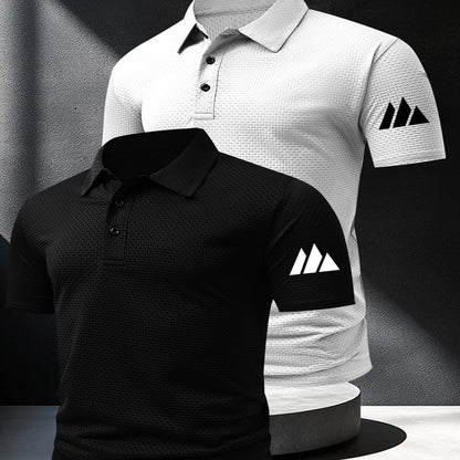 2pcs Minimalist Small Mountain Badge Pattern Men'S Outdoor Golf And Equestrian Casual Polo Short Sleeves, Mature Men'S Business Casual Polo, Breathable And Comfortable, Suitable for Spring And Summer, Can Be Worn As an Inner - ayq