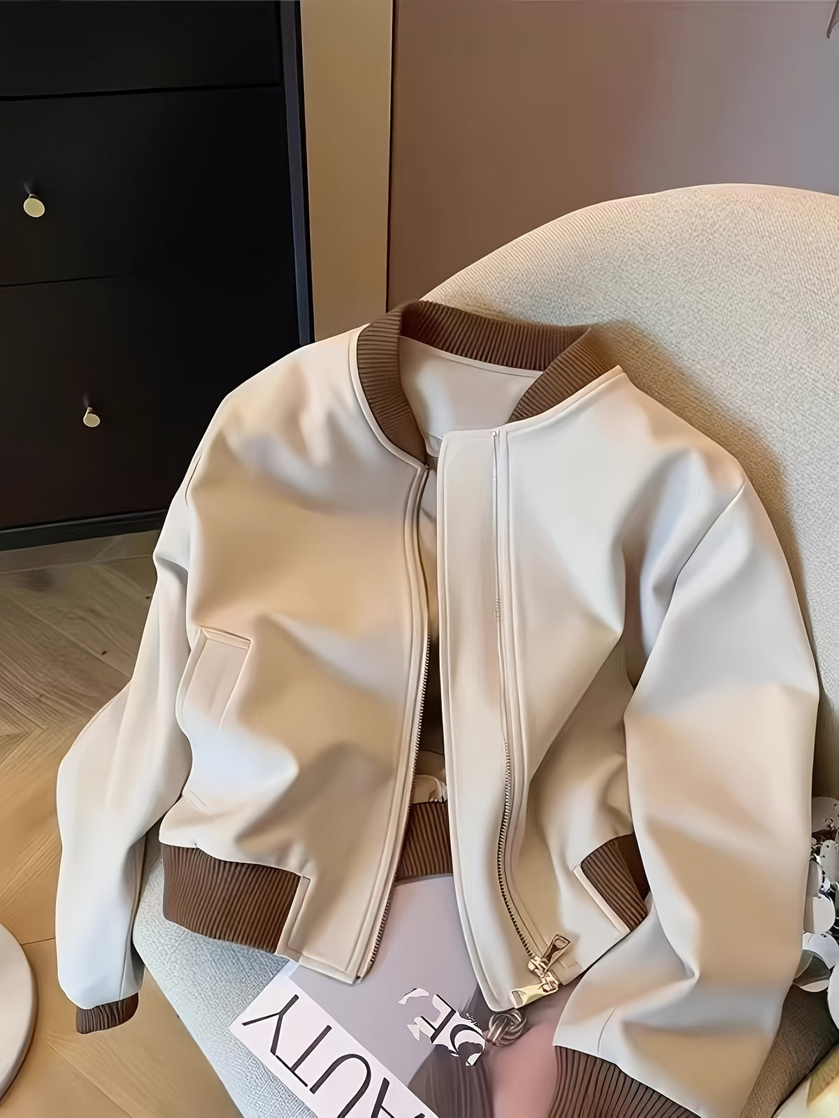 Women's Casual Color-Block Zipper Jacket with Pockets