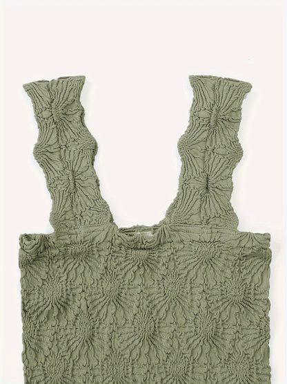 Women's Fashion Cami Tank Top With Jacquard Floral, Wide Shoulder Strap Square Neck Tank Top, Women's Activewear