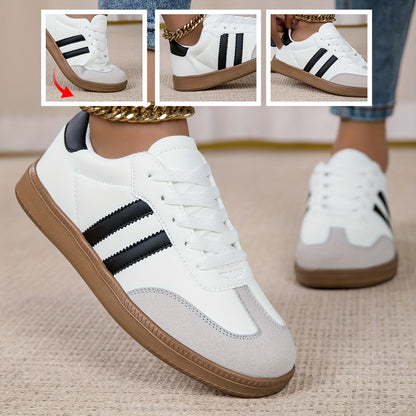 Women'S Fashion Spring Flat Shoes, Casual Microfiber Low Top Sneakers with Round Toe, Lace-Up Slip-Resistant All-Season Footwear, MD Sole, Fabric Inner & Insole