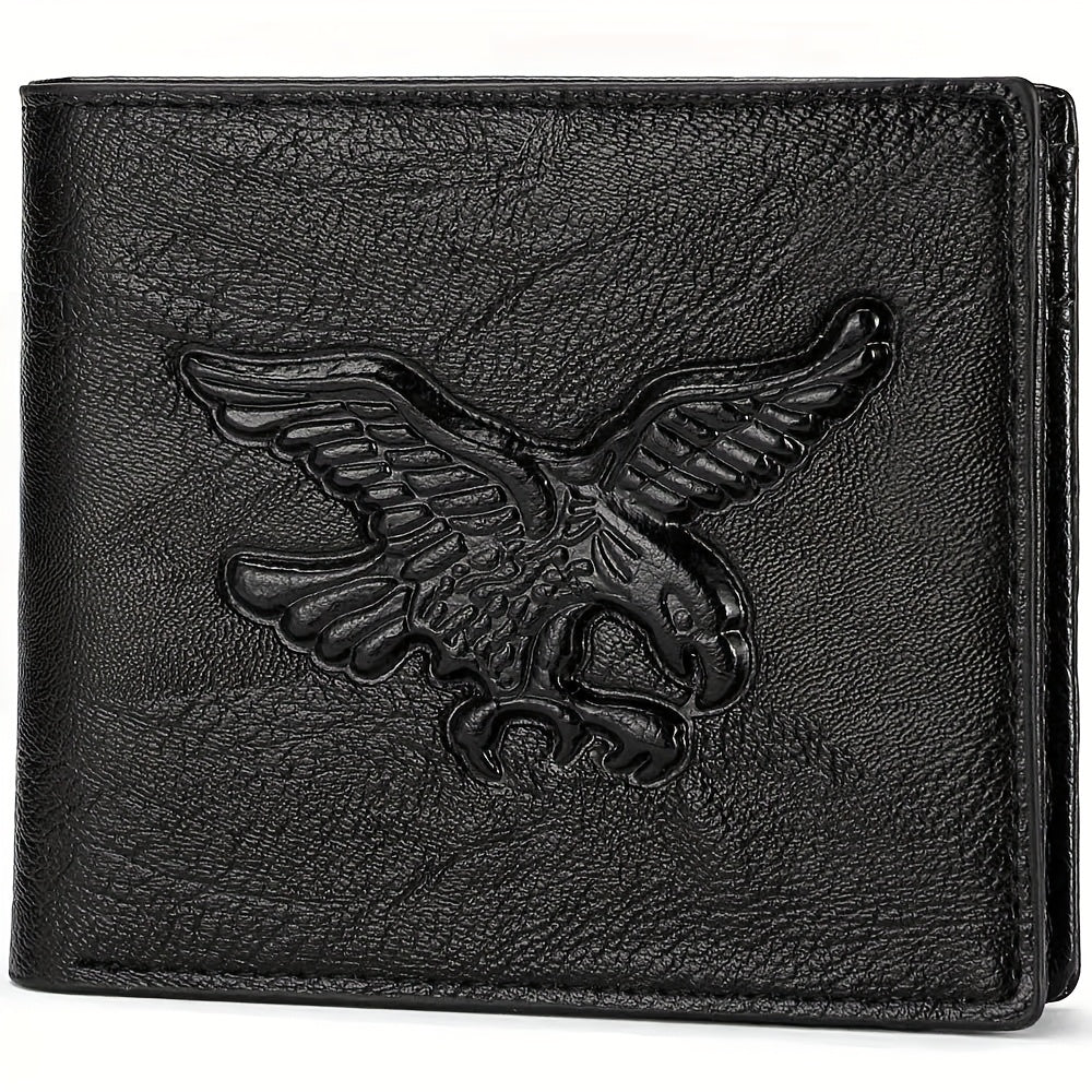 Men'S Short Horizontal Vintage Wallet with Embossed Design And Eagle Coin Pouch