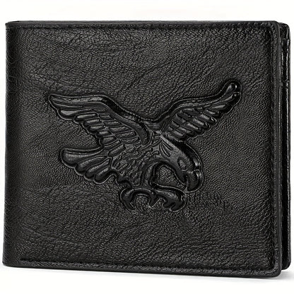 Men'S Short Horizontal Vintage Wallet with Embossed Design And Eagle Coin Pouch