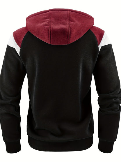 Men's Zip-Up Hoodie Jacket - Full-Zip Front Closure, Zipper Cardigan, Long Sleeve Pullover for Gym, Office, Everyday - Lightweight Warmth in Burgundy/Black/ Colors Available - Easy-Care Zippered Casual Outerwear, Hoodie Zip U