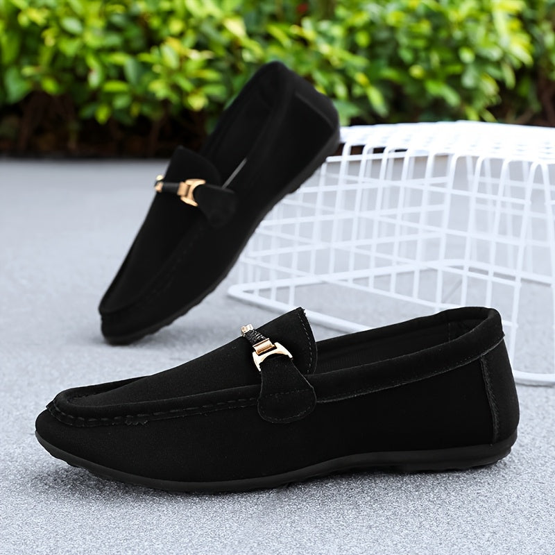 Men's Fashion Business Casual Loafers, Solid Color Casual Loafers - British Style, Black, Slip-On, Suitable for Business and Casual Wear - ayq