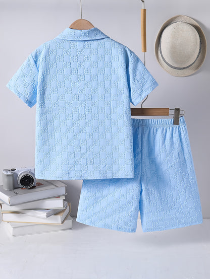 Boys Casual Short-Sleeve Shirt and Shorts Set for Summer