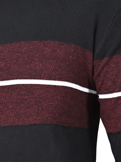 Men's Casual Round Neck Sweater - Two-Tone Color Block, 100% Polyester, Stretch Knit, Long Sleeve - Perfect for Fall/Winter