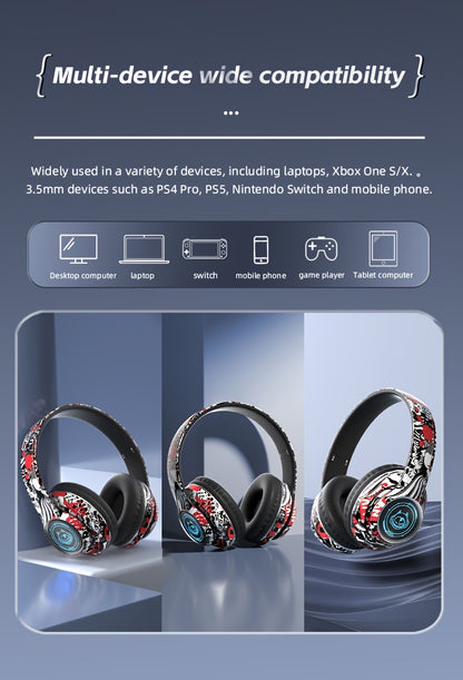 Wireless Headset with Shocking Sound, HIFI Sound Quality, 50 Hours Battery Life, Support Card Playback, Wired/Wireless Connection, RGB Luminous Lamp Effect, New Upgrade/Physical Noise Reduction, Acoustic Fidelity, Non-Inducti