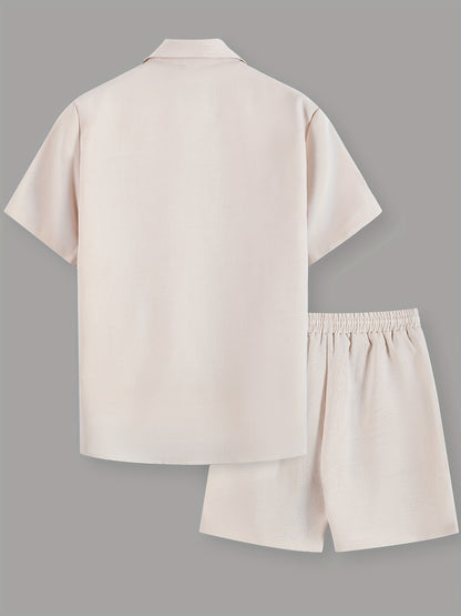 Men's Summer Casual Solid Color Shirt and Shorts Set