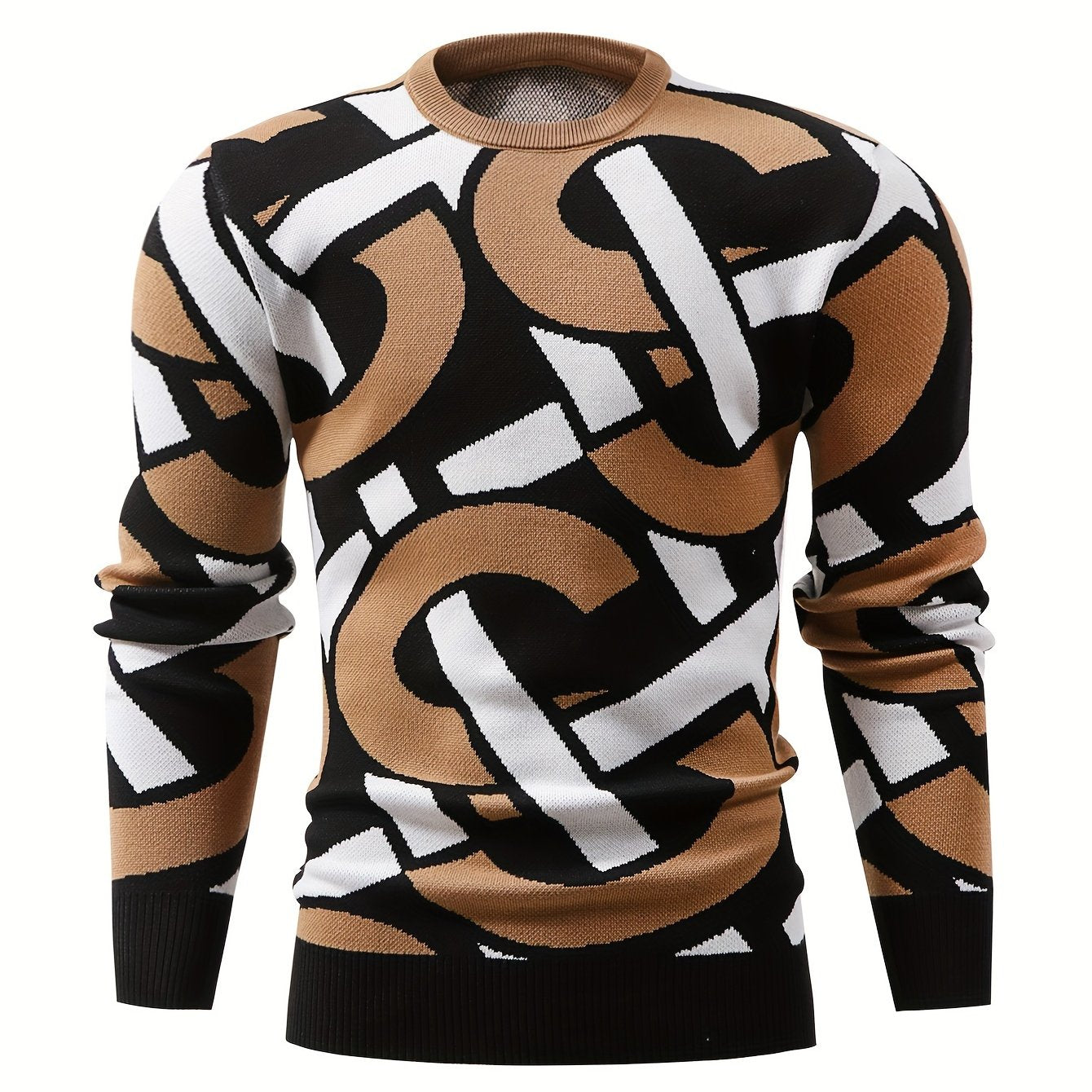 Temujin OBM Men's Fashion New Jacquard Color-Block Knit Long Sleeve Pullover Sweater