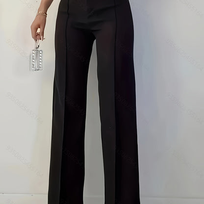 Elegant High-Waist Slim Pants for Women - Solid Color, Polyester, Machine Washable - Perfect for All Seasons