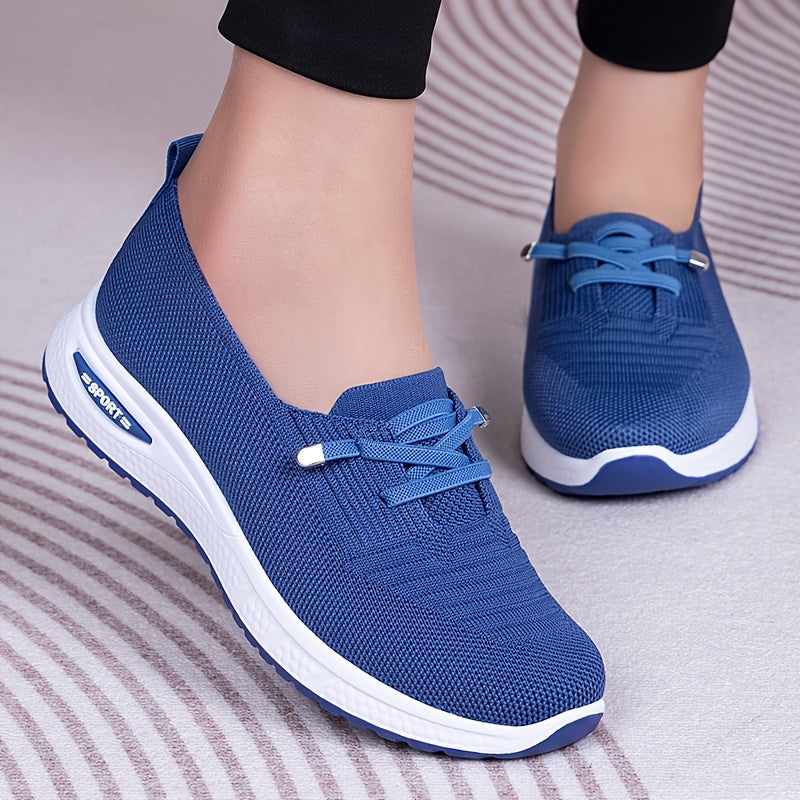 Women's Trendy Casual Sneakers - Breathable Blue Slip-On Sneakers with Soft PVC Sole, Lightweight & Comfortable for Casual Attire, Cute Shoes - ayq